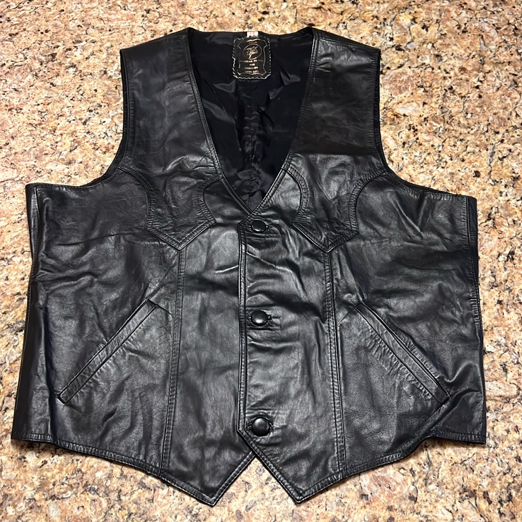 Vintage Prendas De Piel Mens Leather Three Button Vest Biker Cowboy Mexico Made
